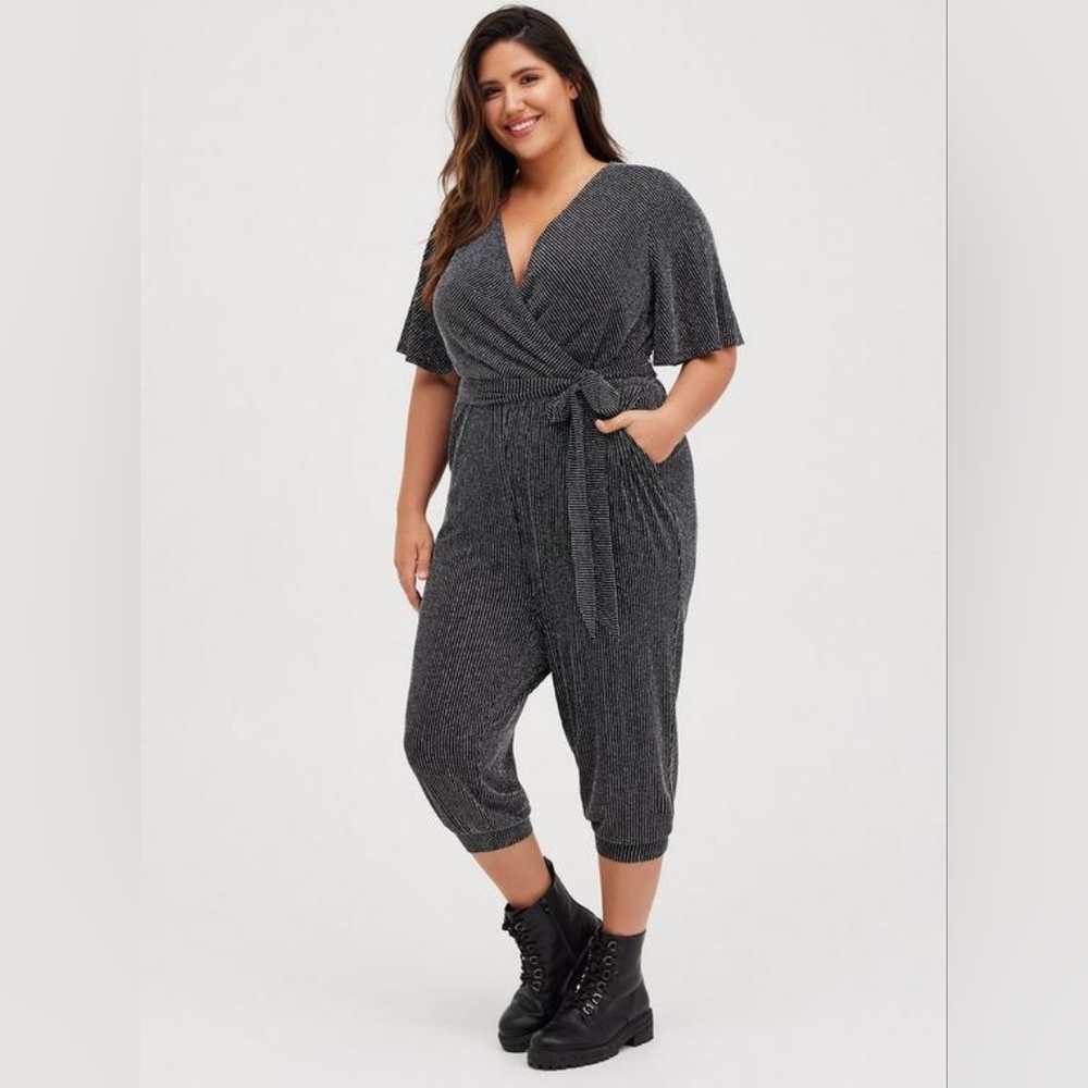 Torrid Black Silver Surplice Jumpsuit NWT